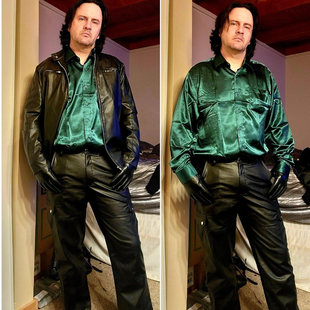 Elegant Green shiny silky Satin Dress Shirt for Men